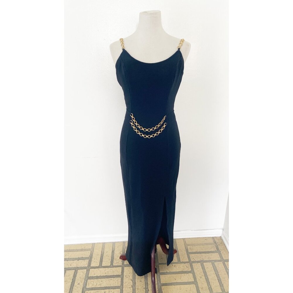 Vintage Dave & Johnny Dress Chain Jewels Gown Homecoming Black - Picture 1 of 10